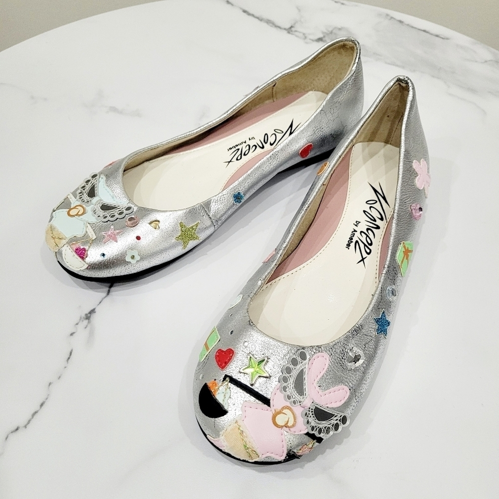 Brand New Japan Silver Lamb Skin Angel Baby Shoes Heels Kids US 3 / Women 4